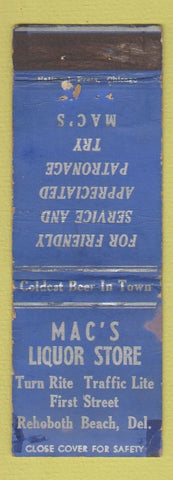 Matchbook Cover - Mac's Liquor Store Rehoboth Beach DE WORN