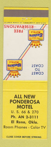 Matchbook Cover - Ponderosa Motel El Reno OK Best Western Route 66