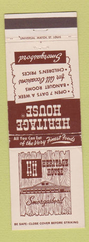 Matchbook Cover - Heritage House Springfield IL Route 66 Madison WI St Louis MO