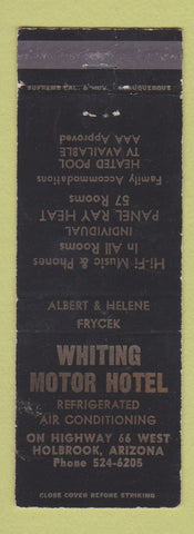 Matchbook Cover - Whiting Motor Hotel Holbrook AZ Route 66