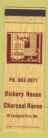 Matchbook Cover - Hickory House Charcoal Haven Lexington Park MD