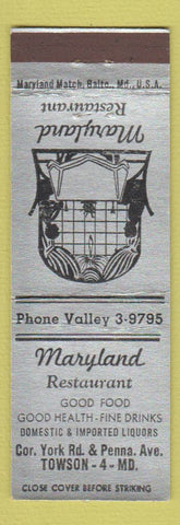 Matchbook Cover - Maryland Restaurant Towson MD