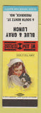 Matchbook Cover - Blue & Gray Lunch Frederick MD