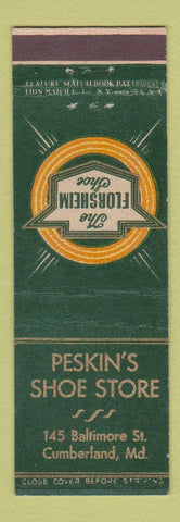 Matchbook Cover - Florsheim Shoes Peskin's Cumberland MD feature