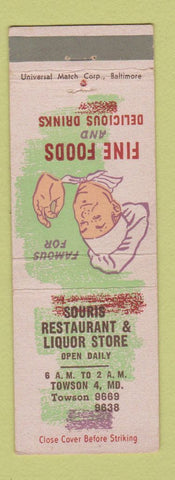 Matchbook Cover - Souris Restaurant Liquor Store Towson MD