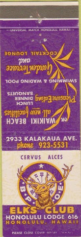 Matchbook Cover - Elks Lodge Honolulu HI