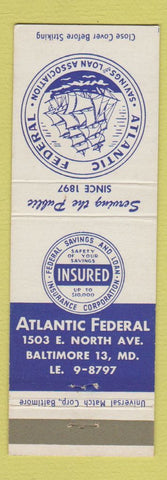 Matchbook Cover - Atlantic Federal Savings and Loan Baltimore MD