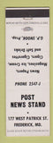 Matchbook Cover - Post News Stand Frederick MD