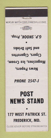 Matchbook Cover - Post News Stand Frederick MD
