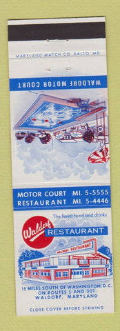 Matchbook Cover - Waldorf Restaurant MD Motor Court