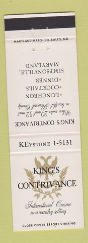 Matchbook Cover - King's Contrivance Restaurant Simpsonville MD