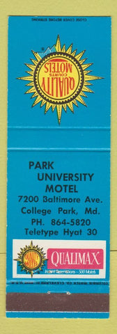 Matchbook Cover - Park University Motel Quality Courts College Park MD