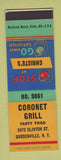 Matchbook Cover - Coronet Grill Gardenville NY SAMPLE