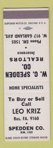Matchbook Cover - Leo Kriz Real Estate Spedden  SAMPLE