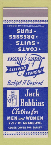 Matchbook Cover - Jack Robbins Clothes Chicago? SAMPLE