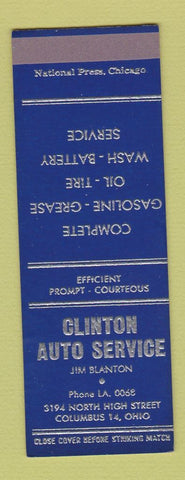 Matchbook Cover - Clinton Auto Service oil gas Columbus OH SAMPLE