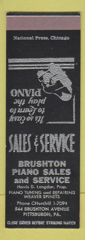 Matchbook Cover - Brushton Piano Sales Service Pittsburgh PA SAMPLE