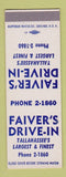 Matchbook Cover - Faiver's Drive In Tallahassee FL SAMPLE