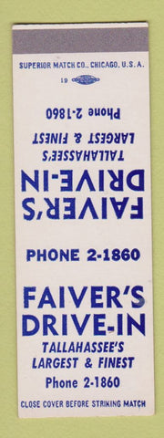 Matchbook Cover - Faiver's Drive In Tallahassee FL SAMPLE