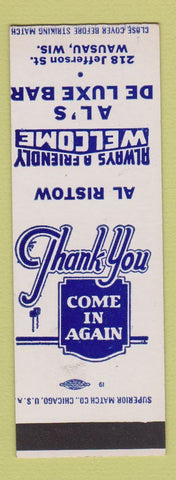 Matchbook Cover - Al's De Luxe Bar Wausau WI Al Ristow SAMPLE