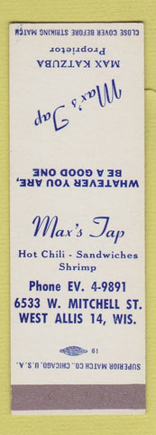 Matchbook Cover - Max's Tap West Allis WI restaurant Max Katzuba SAMPLE