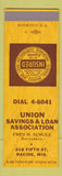 Matchbook Cover - Union Savings and Loan Racine WI SAMPLE