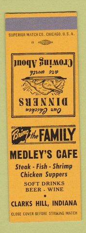 Matchbook Cover - Medley's Cafe Clarks Hill IN SAMPLE