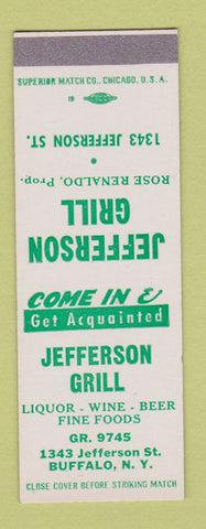 Matchbook Cover - Jefferson Grill Buffalo NY SAMPLE