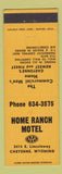 Matchbook Cover - Home Ranch Motel Cheyenne WY