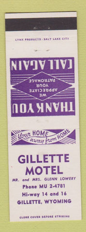 Matchbook Cover - Gillette Motel WY