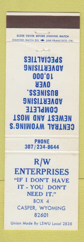Matchbook Cover - RW Enterprises Advertising Casper WY