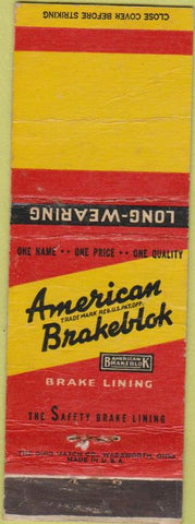 Matchbook Cover - American Brakeblok Brake linings BLANK WORN