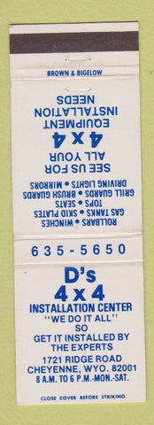 Matchbook Cover - D's 4x4 Installation Cheyenne WY
