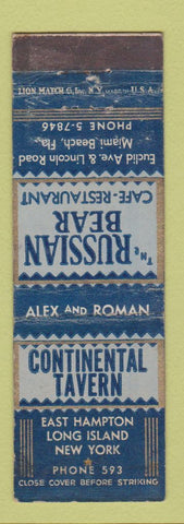 Matchbook Cover - Continental Tavern Miami Beach East Hamton LI NY WEAR