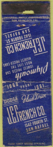 Matchbook Cover - French Dodge San Rafael CA WORN