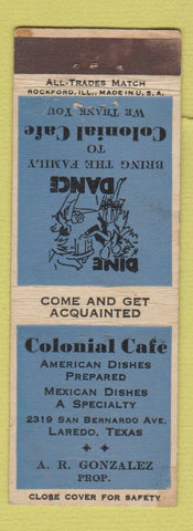 Matchbook Cover - Colonial Cafe Laredo TX Mexican BLUE