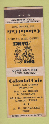 Matchbook Cover - Colonial Cafe Laredo TX Mexican YELLOW