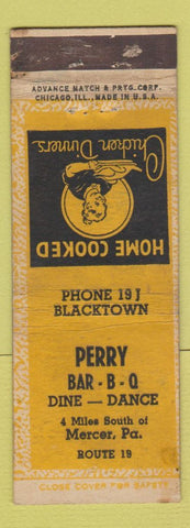 Matchbook Cover - Perry BBQ Mercer PA ADVANCE WEAR