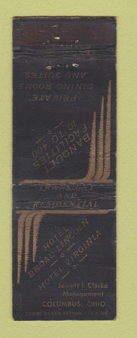 Matchbook Cover - Hotel Broad Lincoln Columbus OH Hotel Virginia WORN