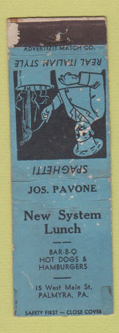 Matchbook Cover - New System Lunch Palmyra PA WORN