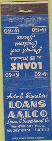Matchbook Cover - Loans AALCO  NO CITY WEAR