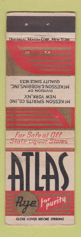 Matchbook Cover - Atlas Rye Liquor McKesson UNIVERSAL LONG WORN BACK