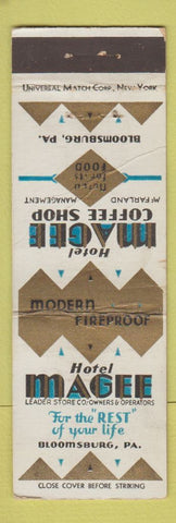 Matchbook Cover - Hotel Magee Bloomsburg PA UNIVERSAL LONG WORN BACK