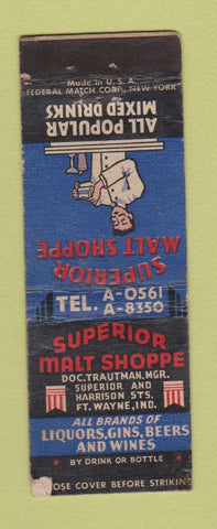 Matchbook Cover - Superior Malt Shoppe Fort Wayne IN WORN Federal