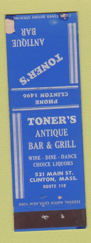 Matchbook Cover - Toner's Antique Bar Clinton MA Federal WORN