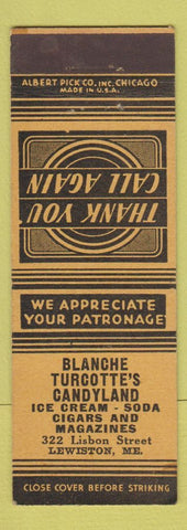 Matchbook Cover - Blanche Turcotte's Candyland Lewiston ME