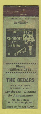 Matchbook Cover - The Cedars Pittsburgh PA WORN