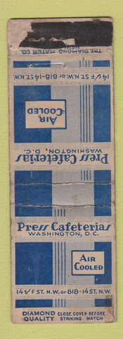 Matchbook Cover - Press Cafeterias Washington DC DQ POOR STRIKER DQ WORN