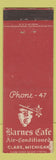 Matchbook Cover - Barnes Cafe Clare MI WORN