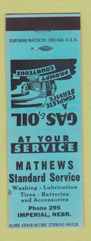 Matchbook Cover - Mathews Standard oil gas Imperial NE low phone #